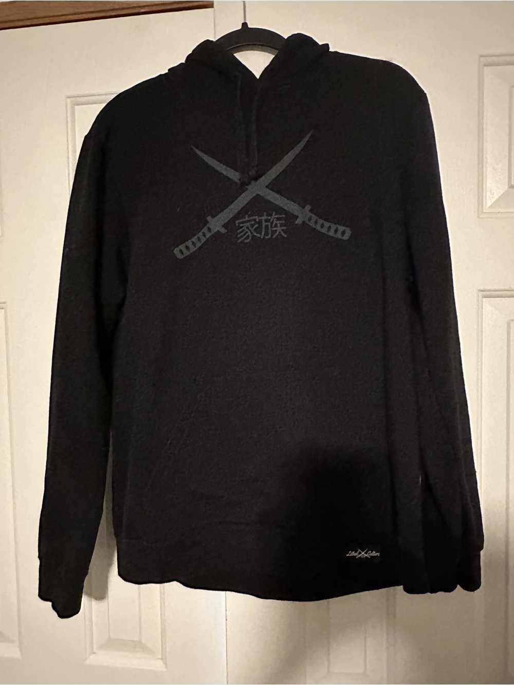 Black Hooded Pullover Sweatshirt with Katana Graphic